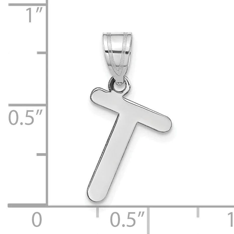 14k White Gold Slanted Design Bubble Letter T Initial Charm Pendant