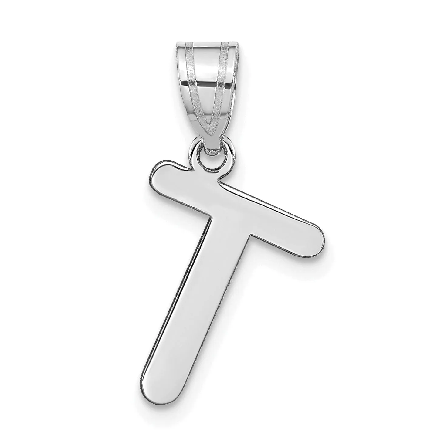 14k White Gold Slanted Design Bubble Letter T Initial Charm Pendant