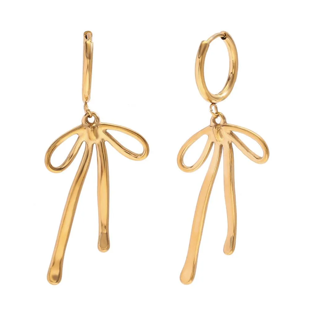 18K Gold Ribbon Hoop Drop Earrings – Trendy Statement Jewellery for Women