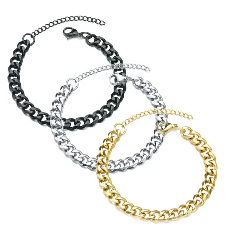 2023 New Trendy Cuban Men Bracelet Classic Stainless Steel 5mm Width Chain For Women Jewelry Gift