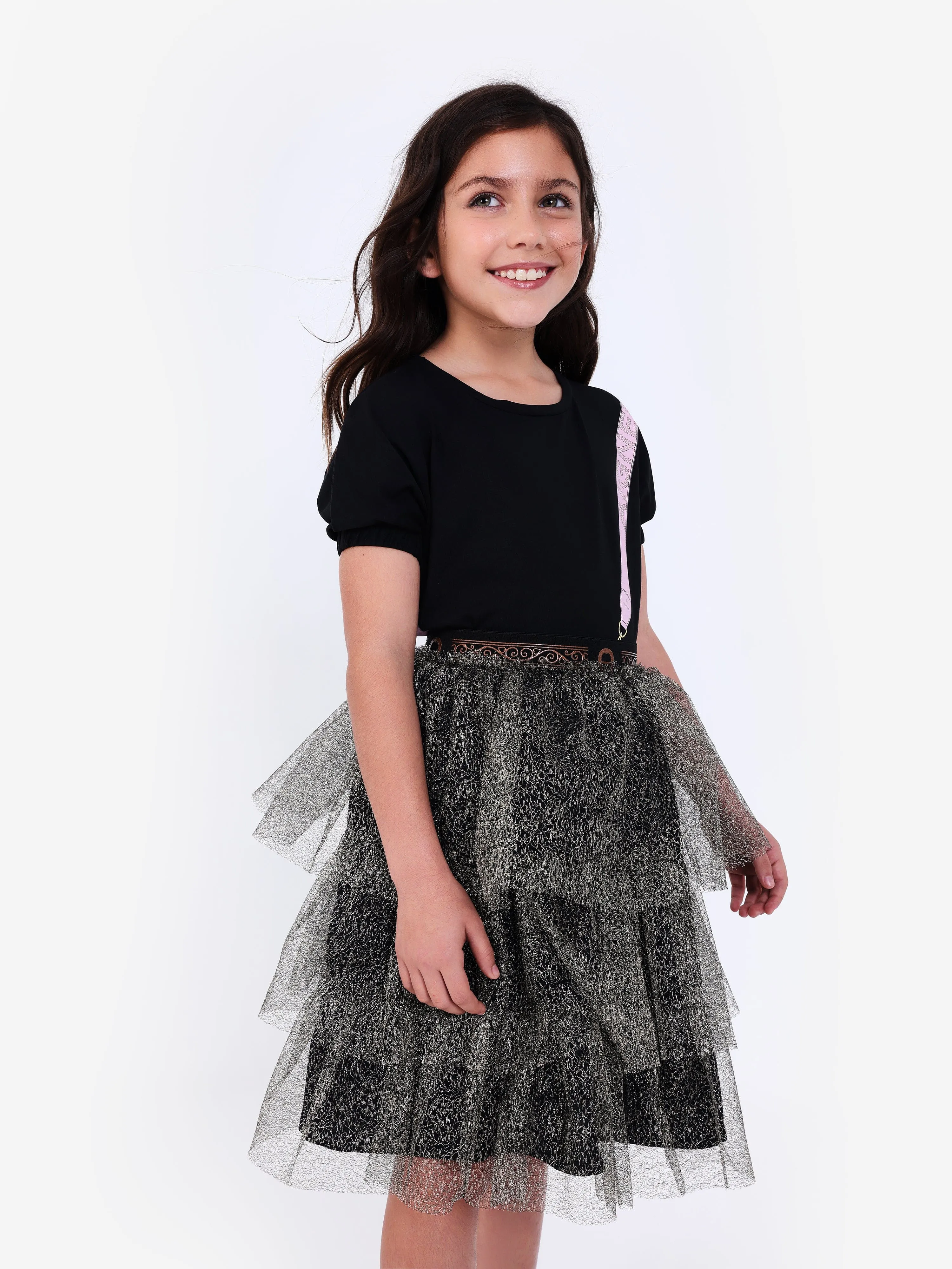 Aigner Girls Tulle Ruffle Skirt in Black