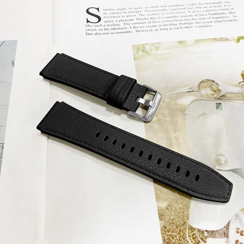 Amazfit GTR 47mm textured genuine leather watch strap - Black