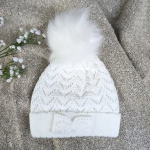 Baby Knitted Pom-Pom Hat White