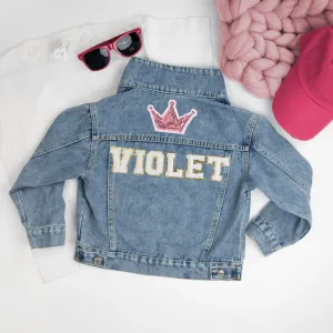 (Blue Denim) Custom Kids Jean Jacket with Crown Patch