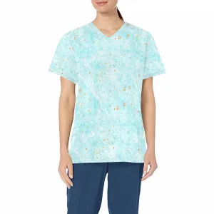 Blue Dog Paws  Women's V Neck Scrub Top Nurse Uniform with Deep Front Pockets