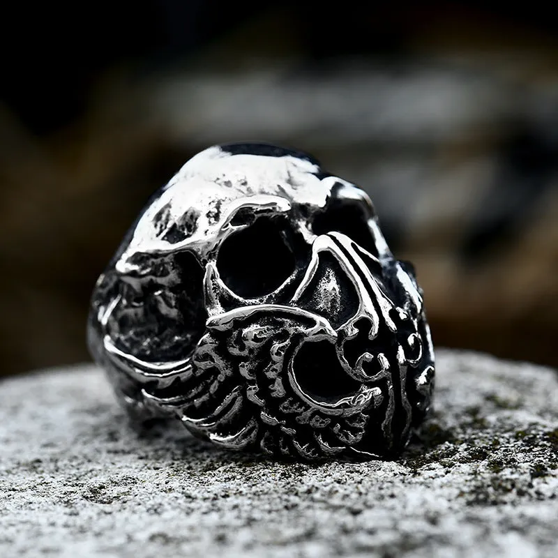 Bold Titanium Steel Skull Ring for Men - Punk Style Hip-Hop Accessory, Sizes 7-13 Available