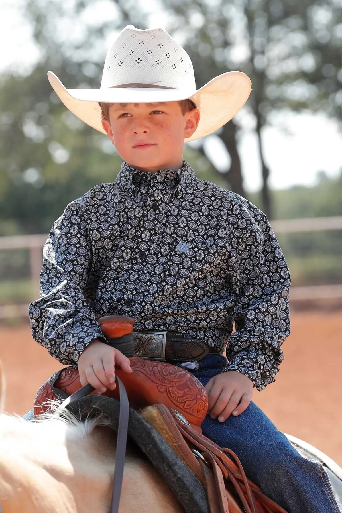 Boy's Cinch Black/Blue Medallion Print Long Sleeve Button Down Shirt