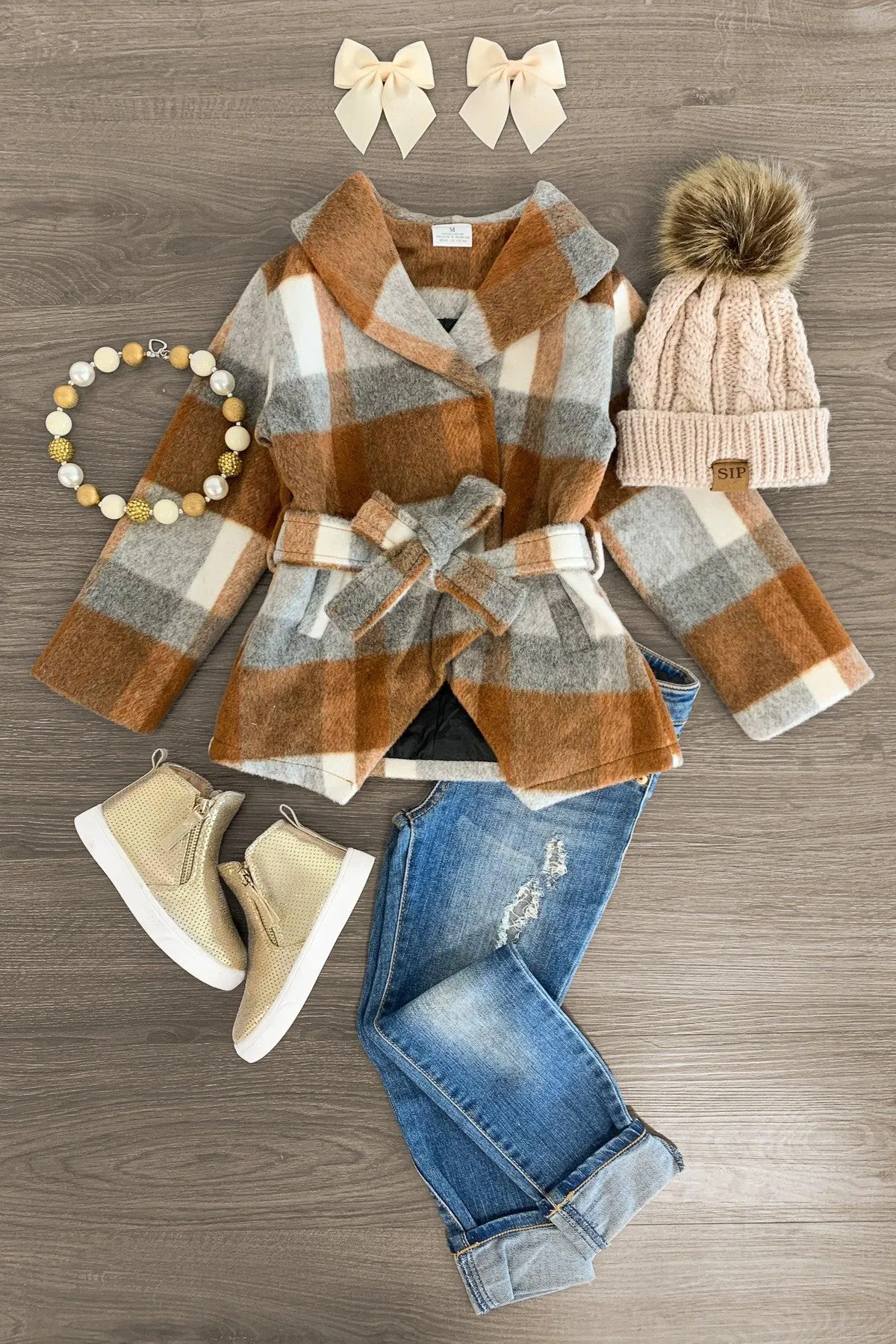 Brown & Gray Plaid Coat