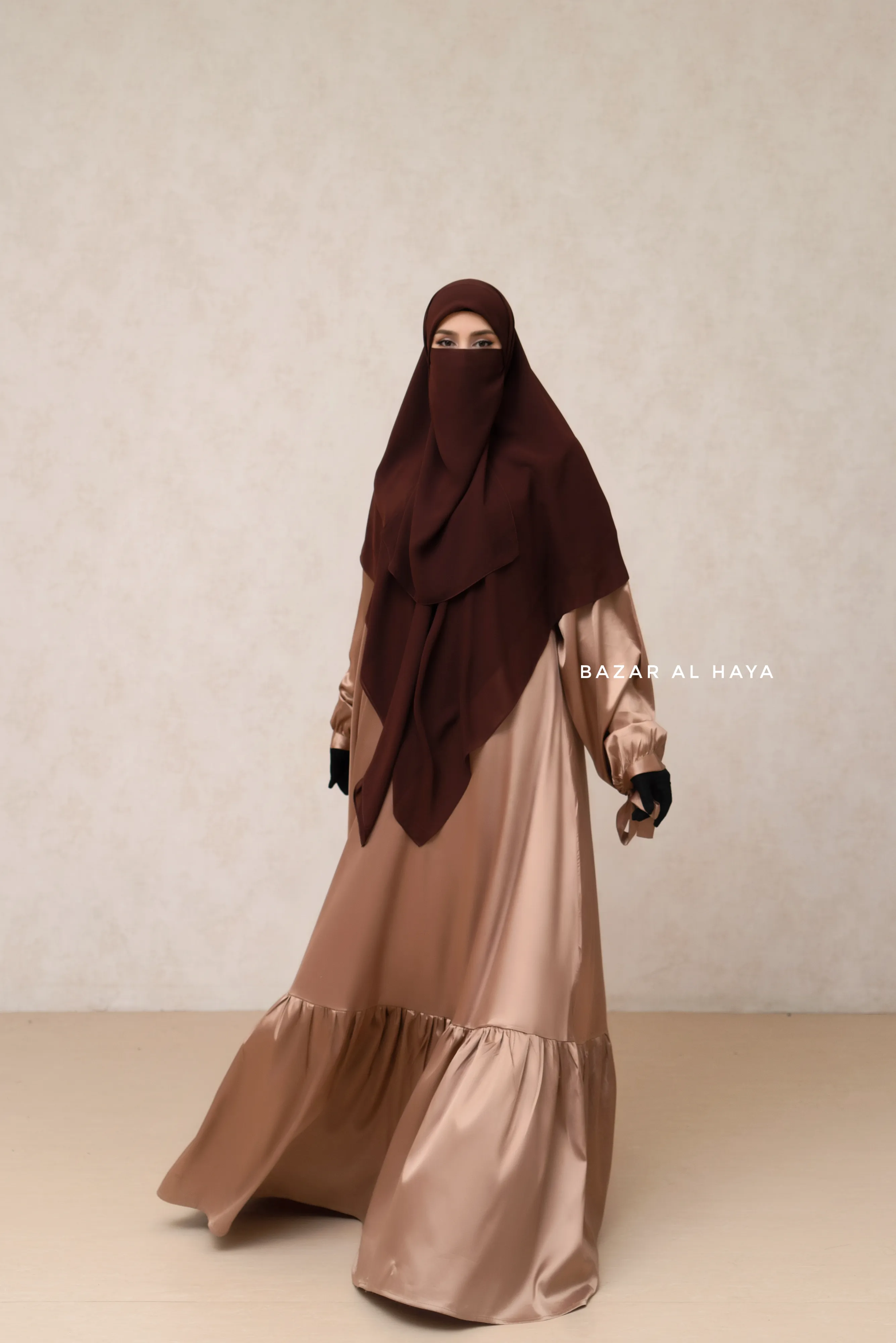 Brown Square Scarf With Half Niqab Set - Super Breathable - Quality