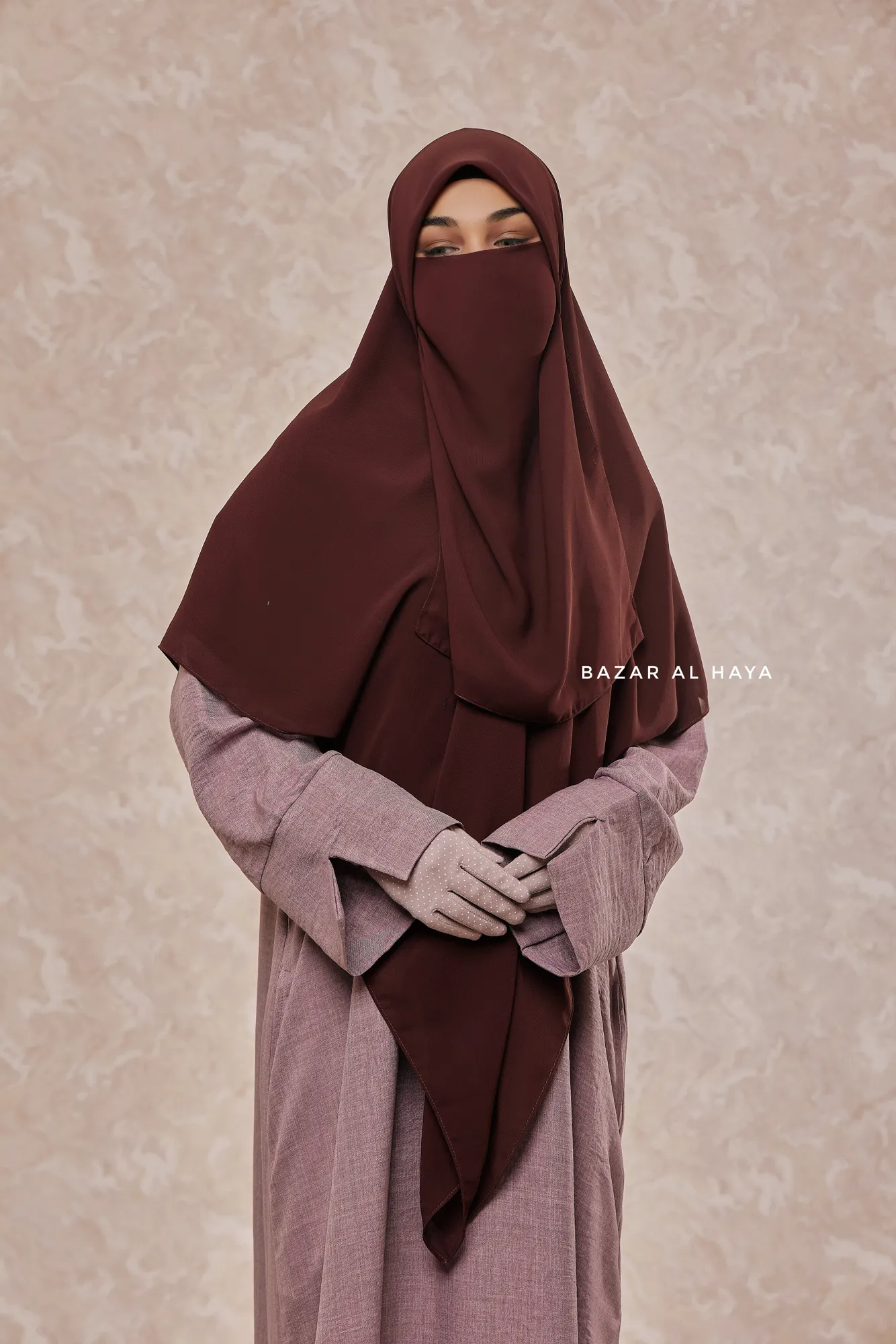 Brown Square Scarf With Half Niqab Set - Super Breathable - Quality