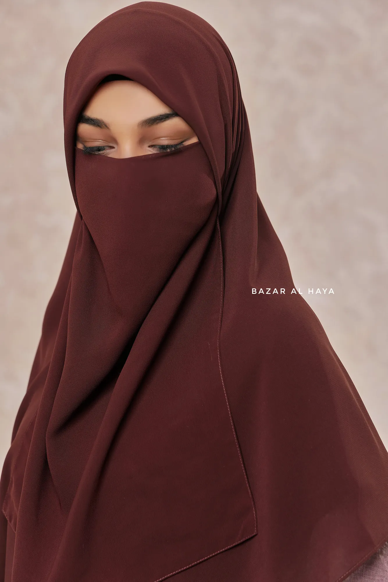 Brown Square Scarf With Half Niqab Set - Super Breathable - Quality