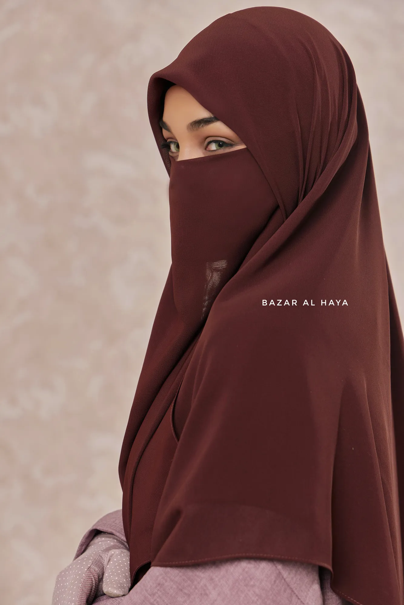 Brown Square Scarf With Half Niqab Set - Super Breathable - Quality