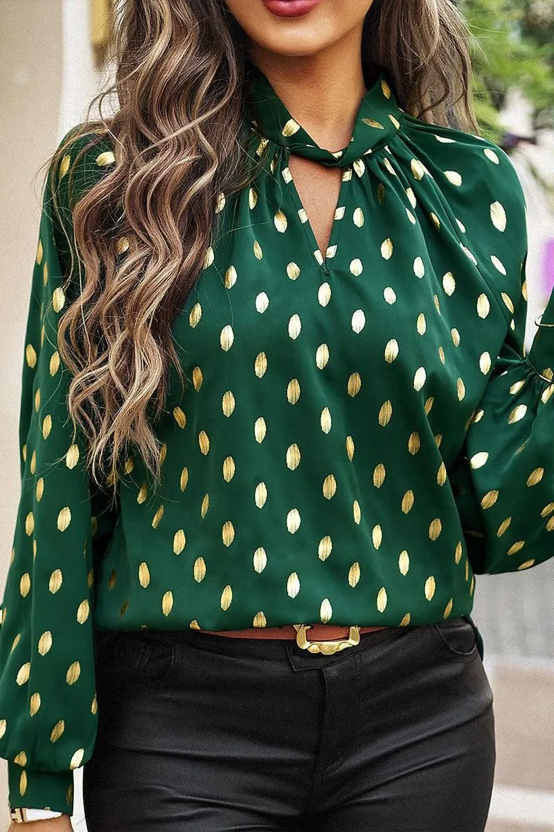 BUTTON COLLAR GOLD ROUND POINT BLOUSE