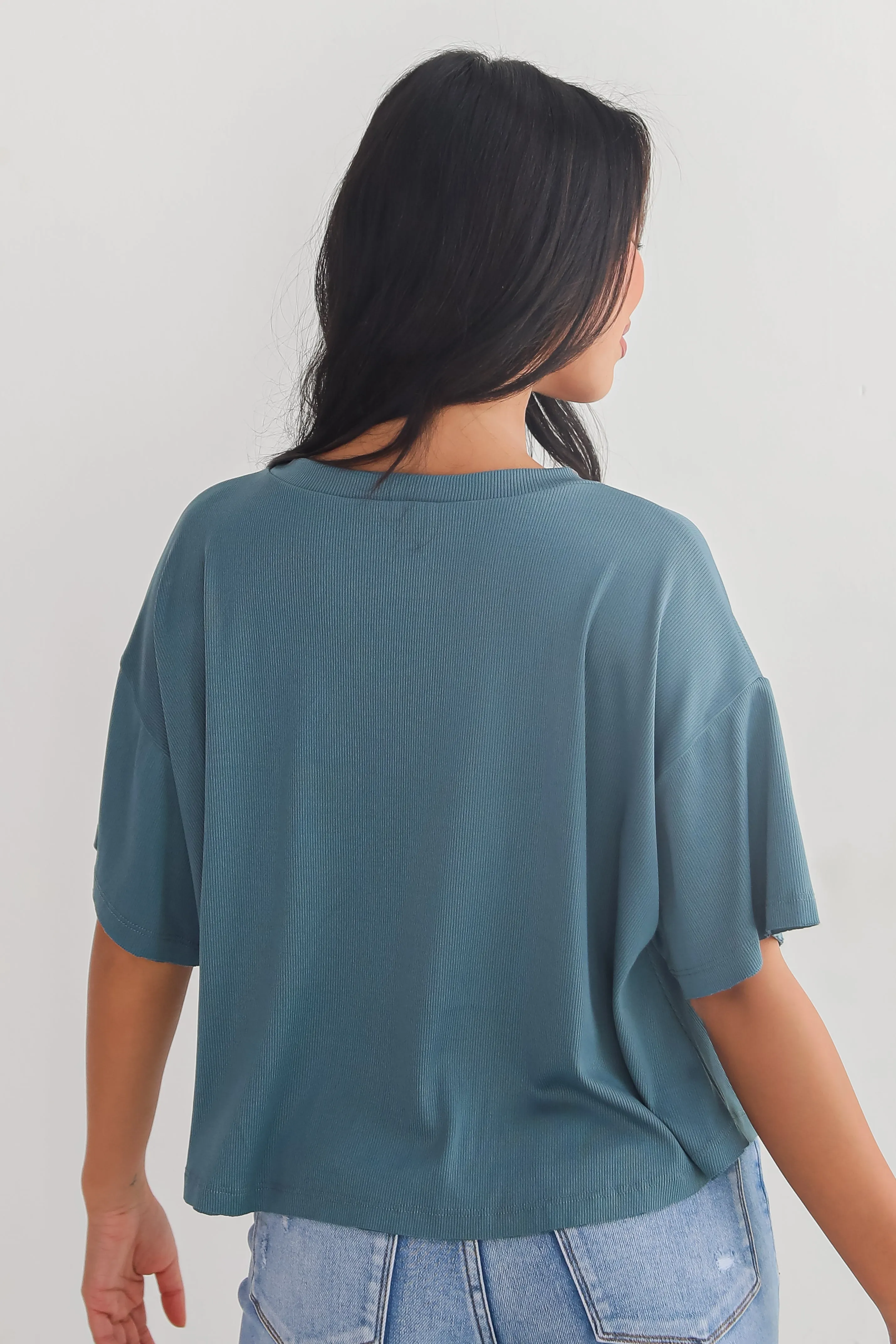 Catherine Teal Ribbed Knit Tee - DU DEAL