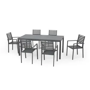 Cherie Outdoor Modern 6 Seater Aluminum Dining Set