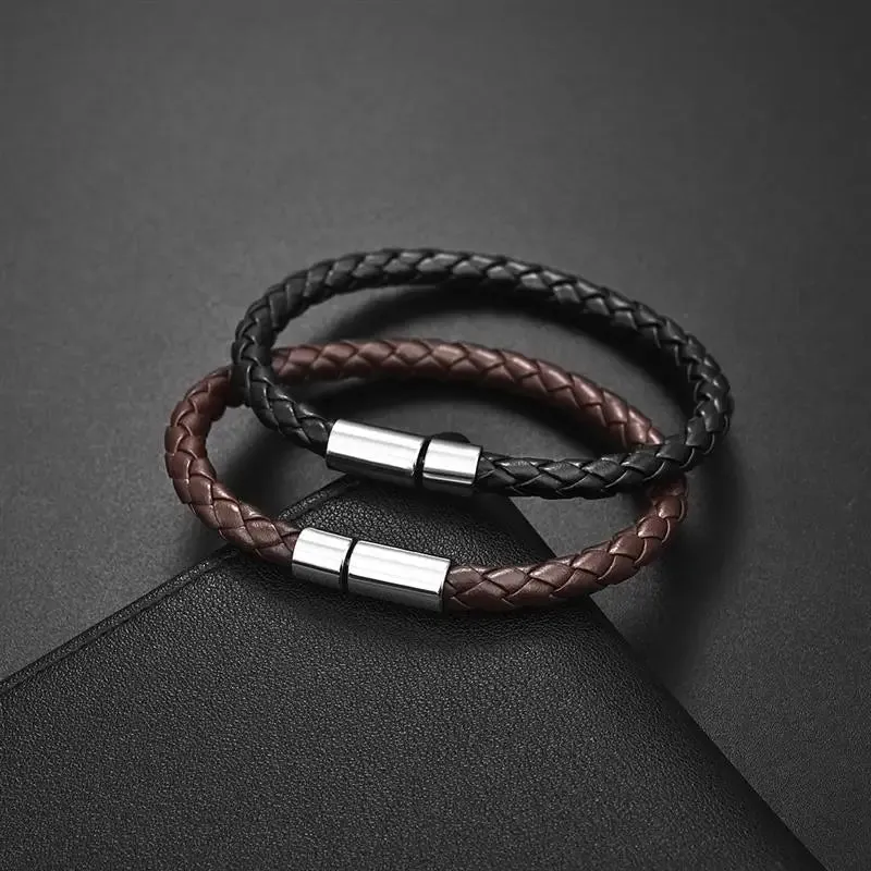 Classic Style Leather Bracelets 22cm Simple Braided Brown Bracelets & bangle for Women Men Jewelry Fashion Accessory