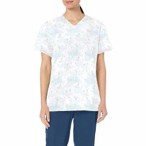 Cloud Stars   Women's V Neck Scrub Top Nurse Uniform with Deep Front Pockets