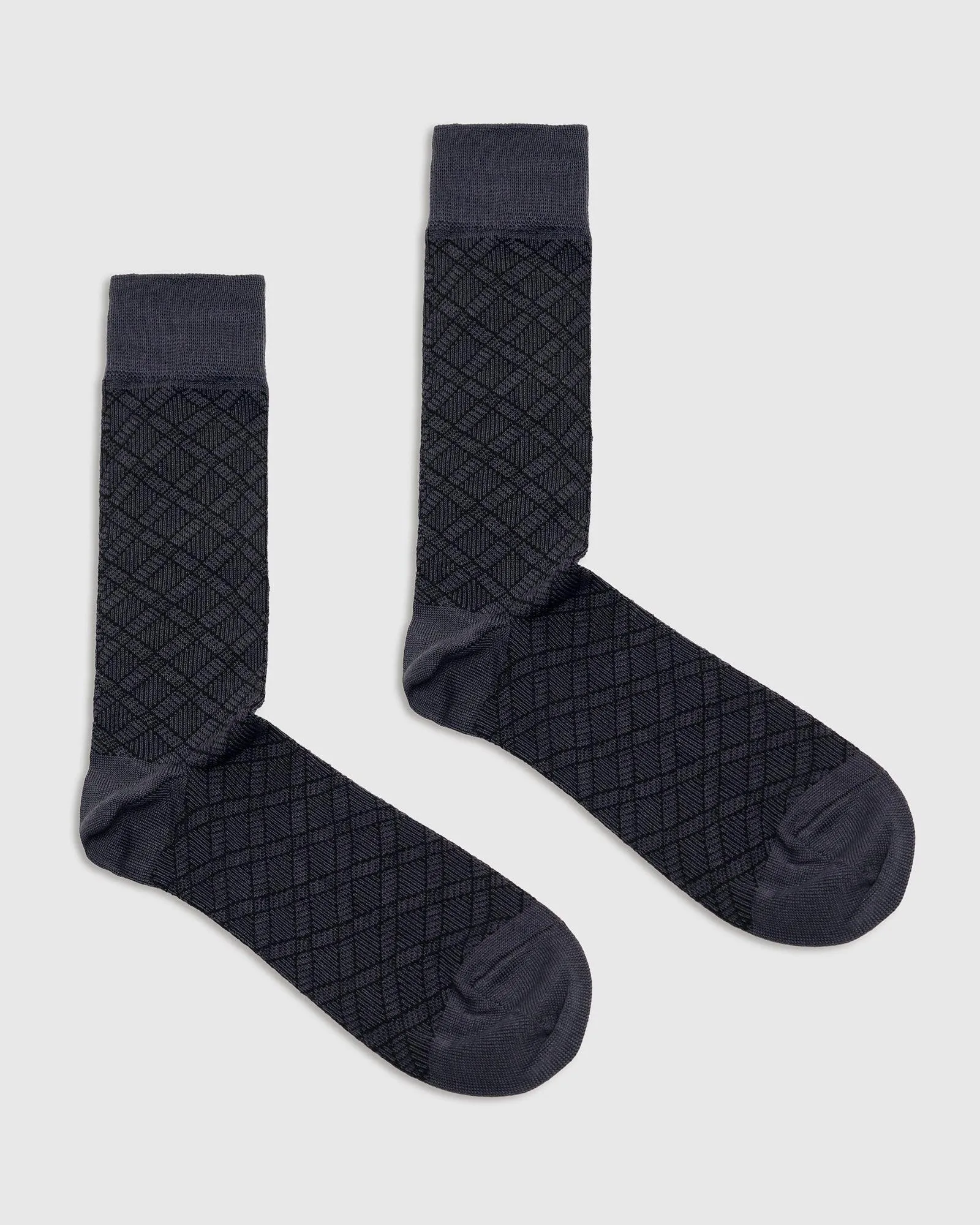 Cotton Dark Grey Check Socks - Saffron