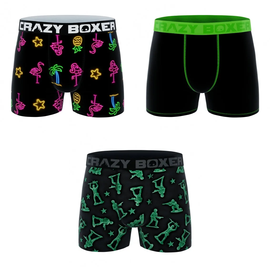 CRAZYBOXER All Star Neon Army Men's Boxer Briefs (3 pack)