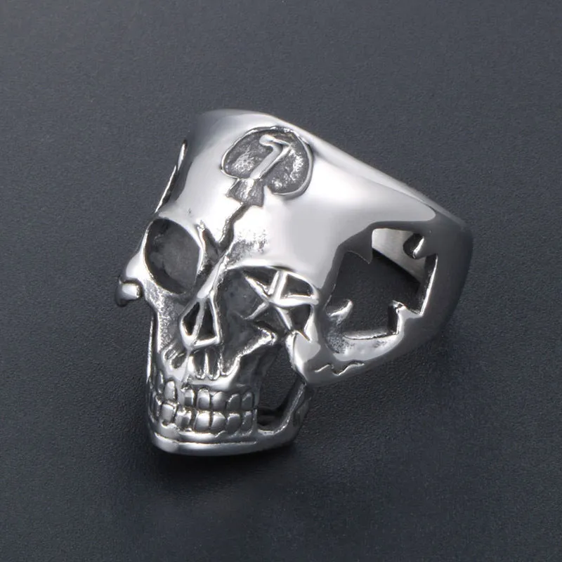 Creative Gothic Titanium Steel Halloween Ring for Men with Hollow Eye and Star Skull Design