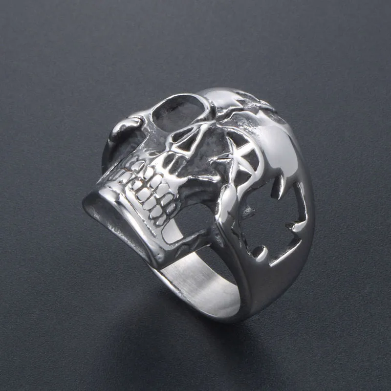 Creative Gothic Titanium Steel Halloween Ring for Men with Hollow Eye and Star Skull Design