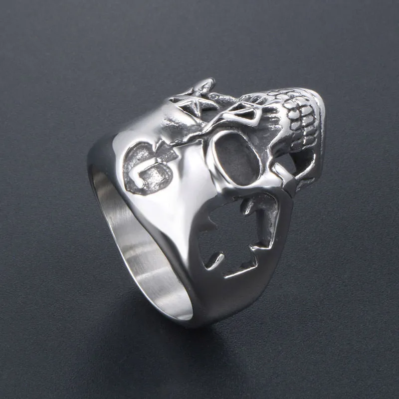 Creative Gothic Titanium Steel Halloween Ring for Men with Hollow Eye and Star Skull Design