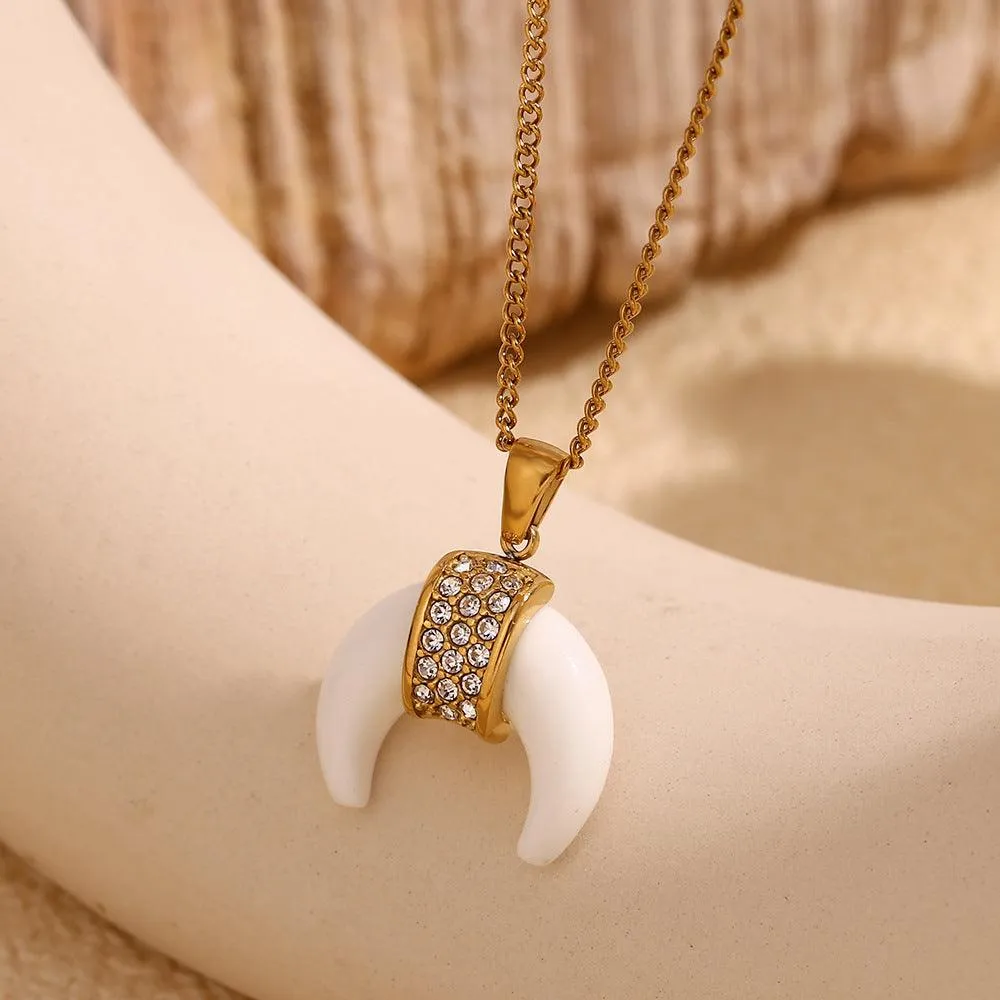 Crescent Moon Pendant Necklace with Crystal Accents – Chain for Women