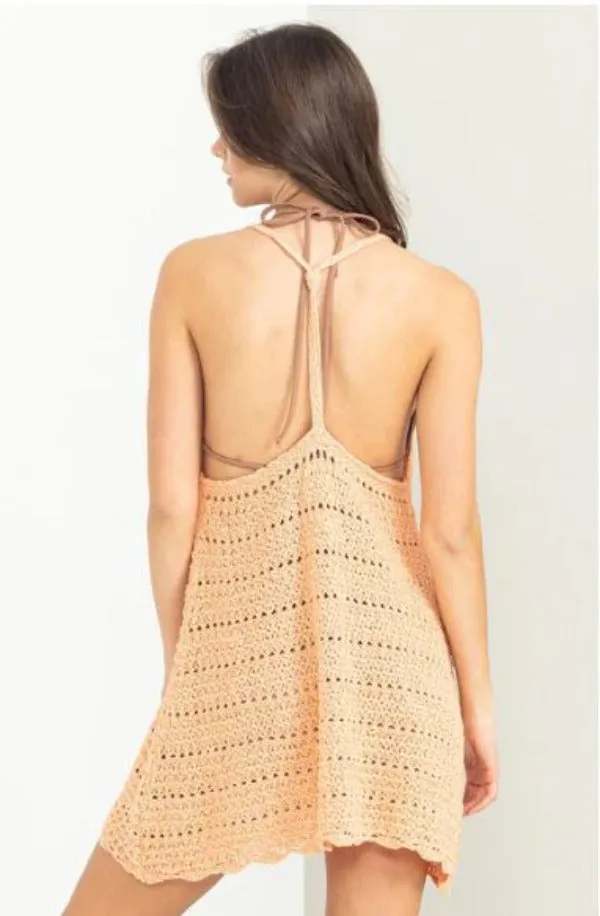 Dress - Sunny Babe T-Back Crochet Cover-Up Mini Dress