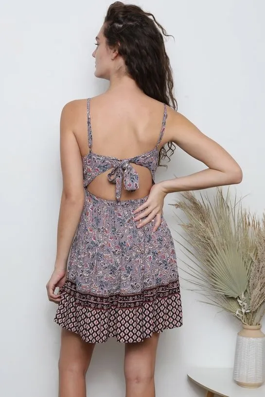 Dress - V Neck Tie Back Printed Sundress