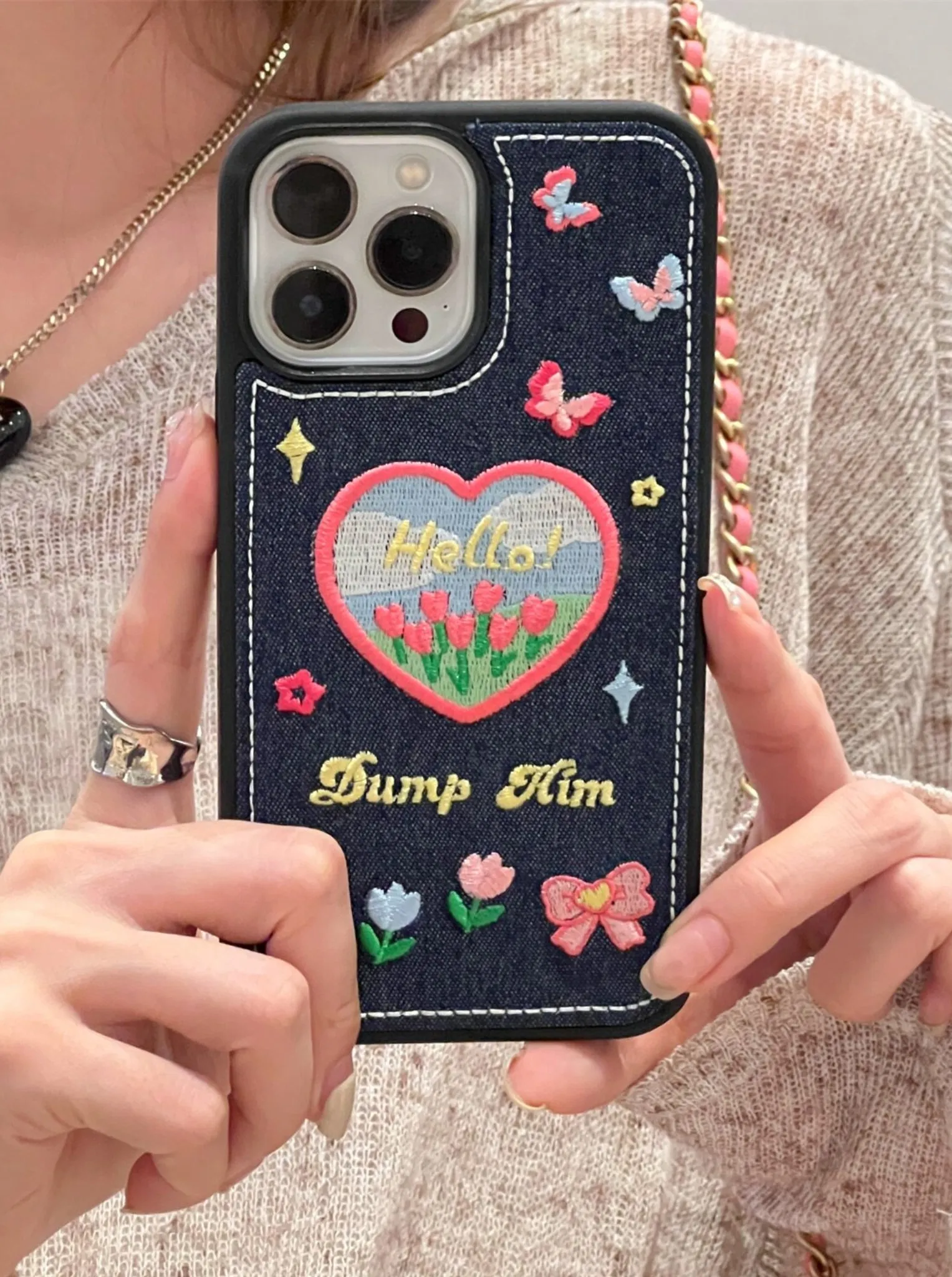 Dump Him Embroidered iPhone Case (Denim)