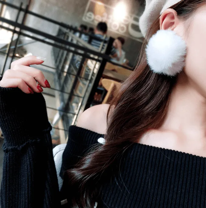 Ear Puffs Fuzzy Pom-Pom Stud Earrings