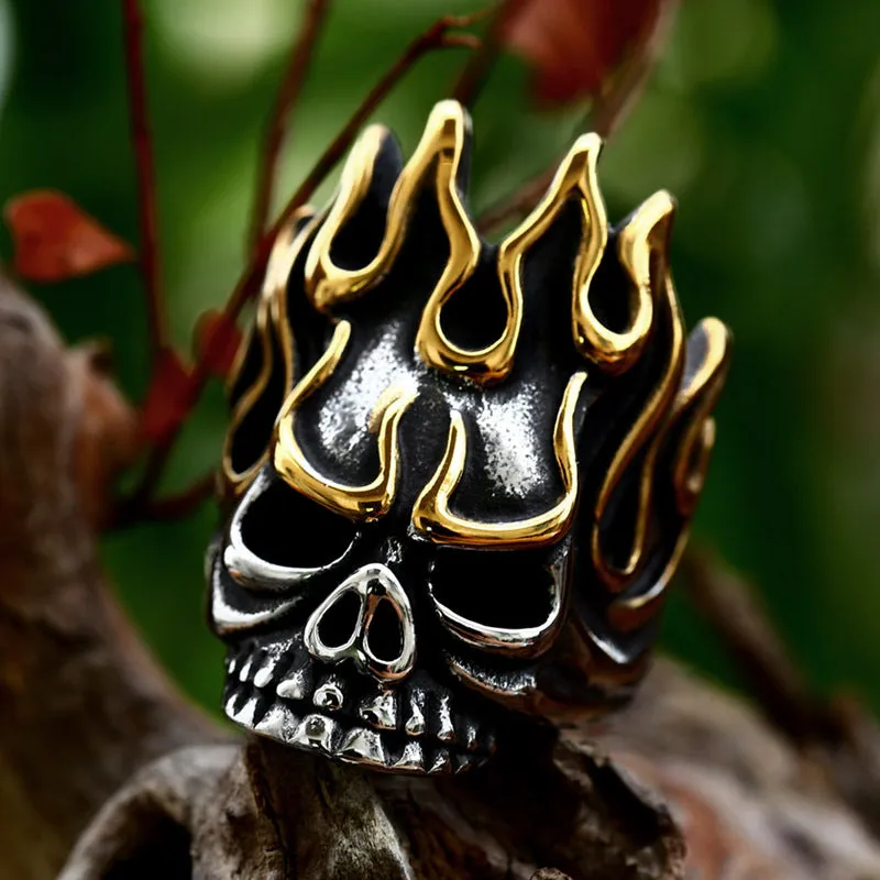 Edgy Titanium Steel Skull Ring for Men - Wholesale Punk Hip-Hop Style