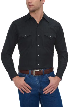 Ely Cattleman Mens L/S Black Tone On Tone Snap Shirt