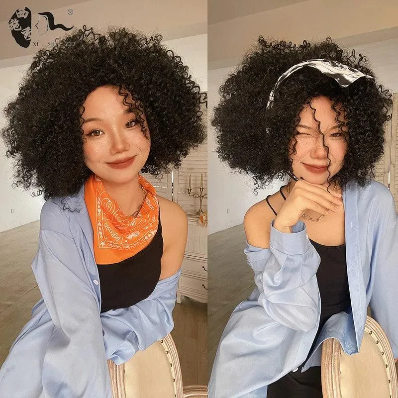 Embrace Style: Afro Kinky Curly Wig with Fluffy Bangs & Comfortable Fit