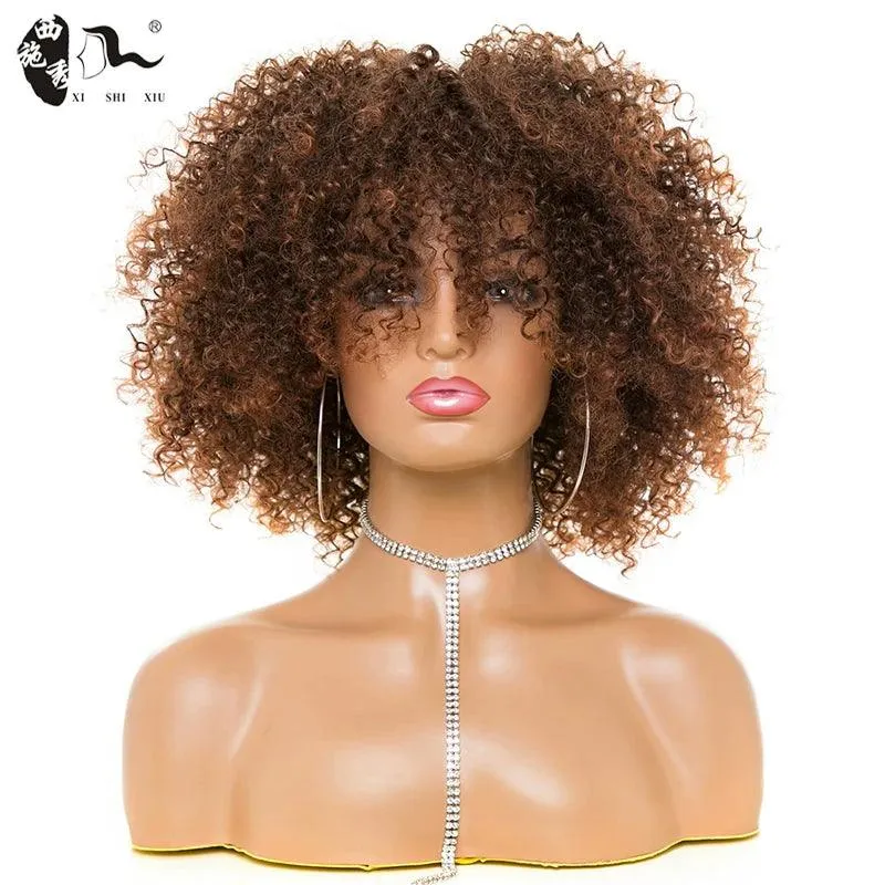 Embrace Style: Afro Kinky Curly Wig with Fluffy Bangs & Comfortable Fit