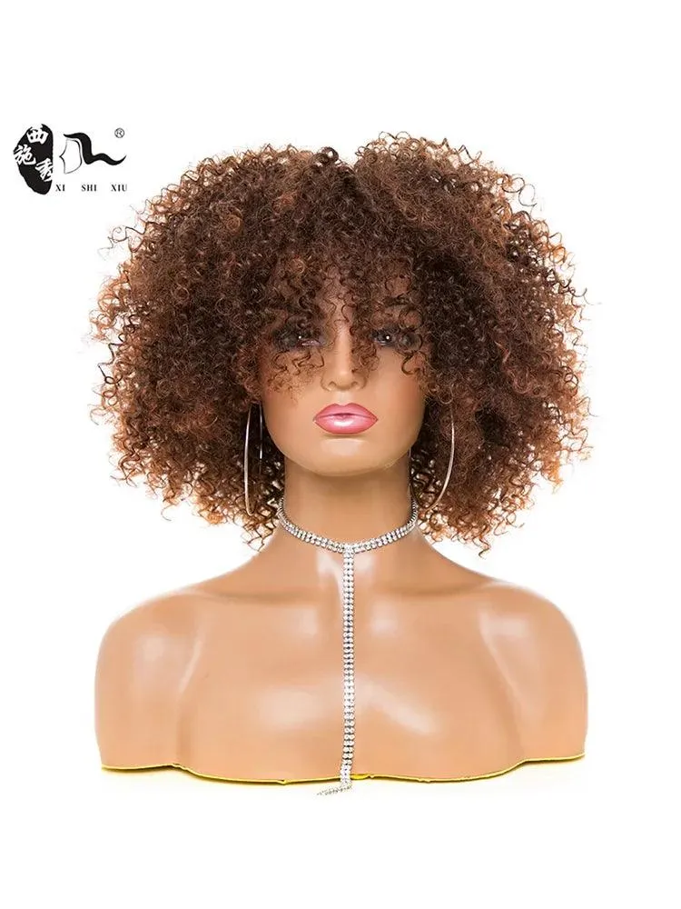 Embrace Style: Afro Kinky Curly Wig with Fluffy Bangs & Comfortable Fit