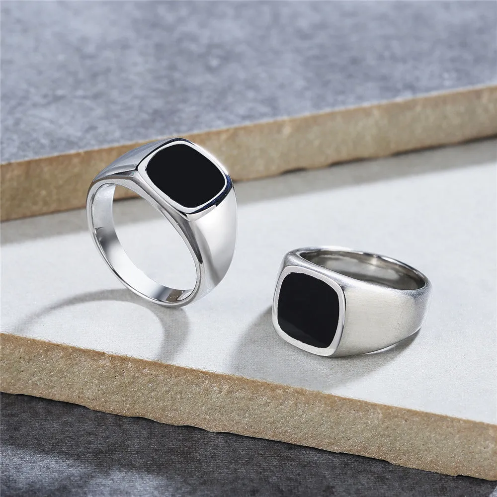 European and American Fashion Simple Black Drip Oil Cube Men's Titanium Steel Cold Wind Ring