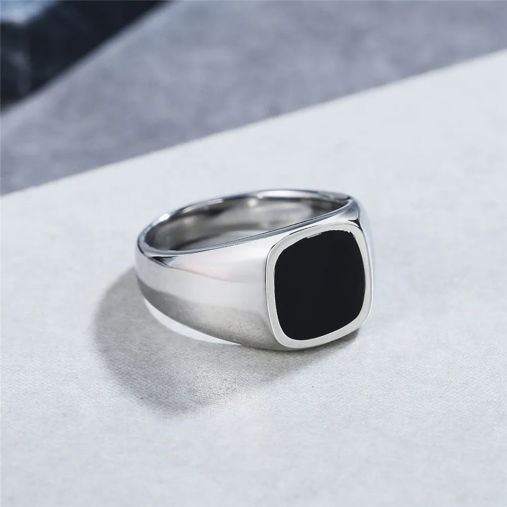 European and American Fashion Simple Black Drip Oil Cube Men's Titanium Steel Cold Wind Ring