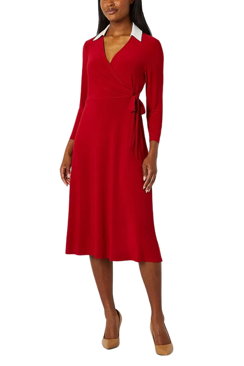 Evan Picone Women's 3/4 Sleeve Midi Wrap Dress