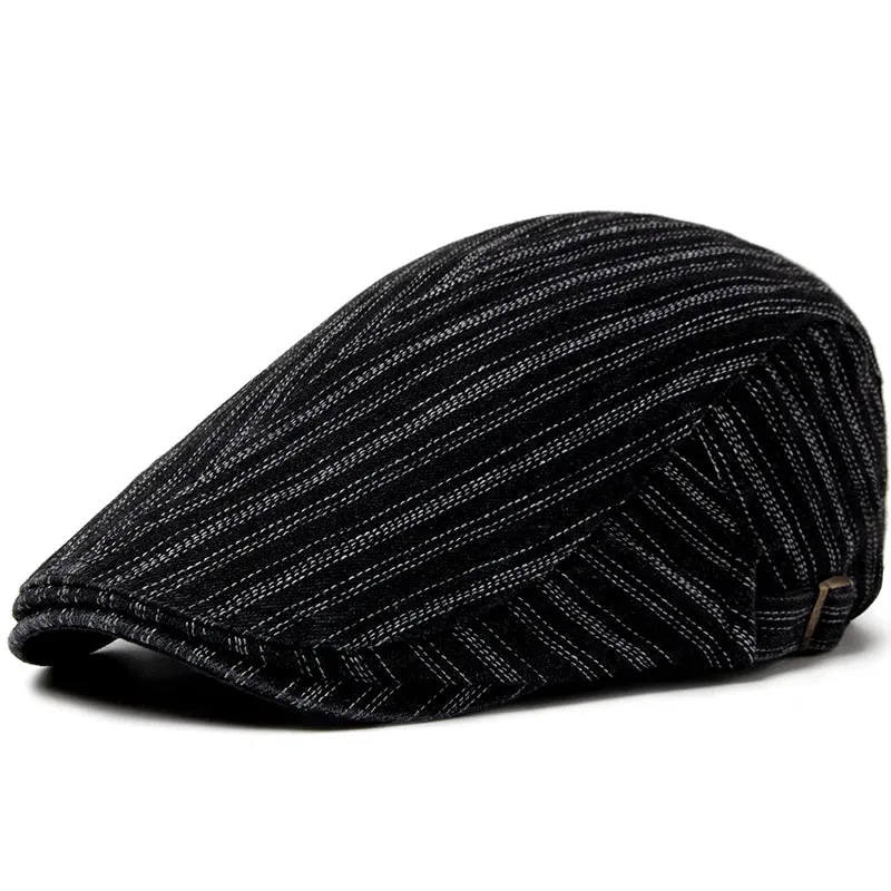 Fashion Stripes Denim Flat Cap