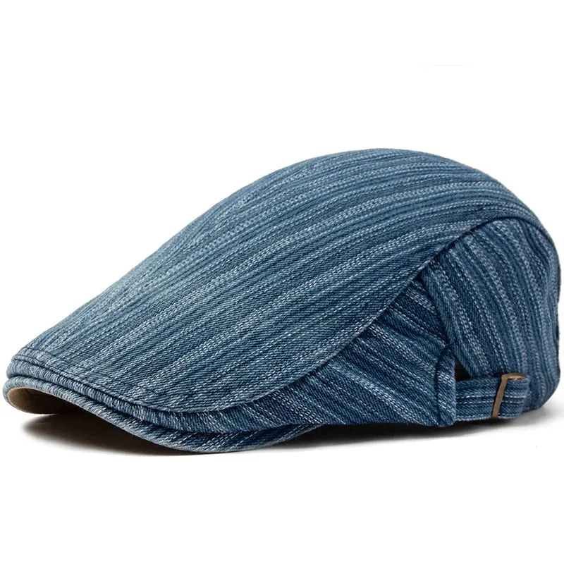 Fashion Stripes Denim Flat Cap