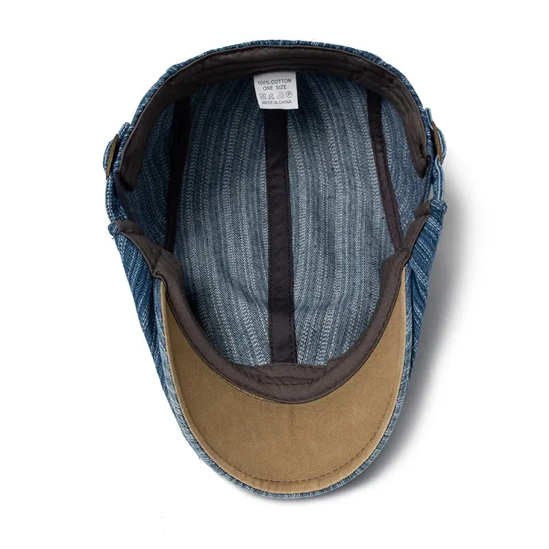 Fashion Stripes Denim Flat Cap