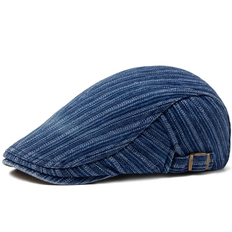 Fashion Stripes Denim Flat Cap