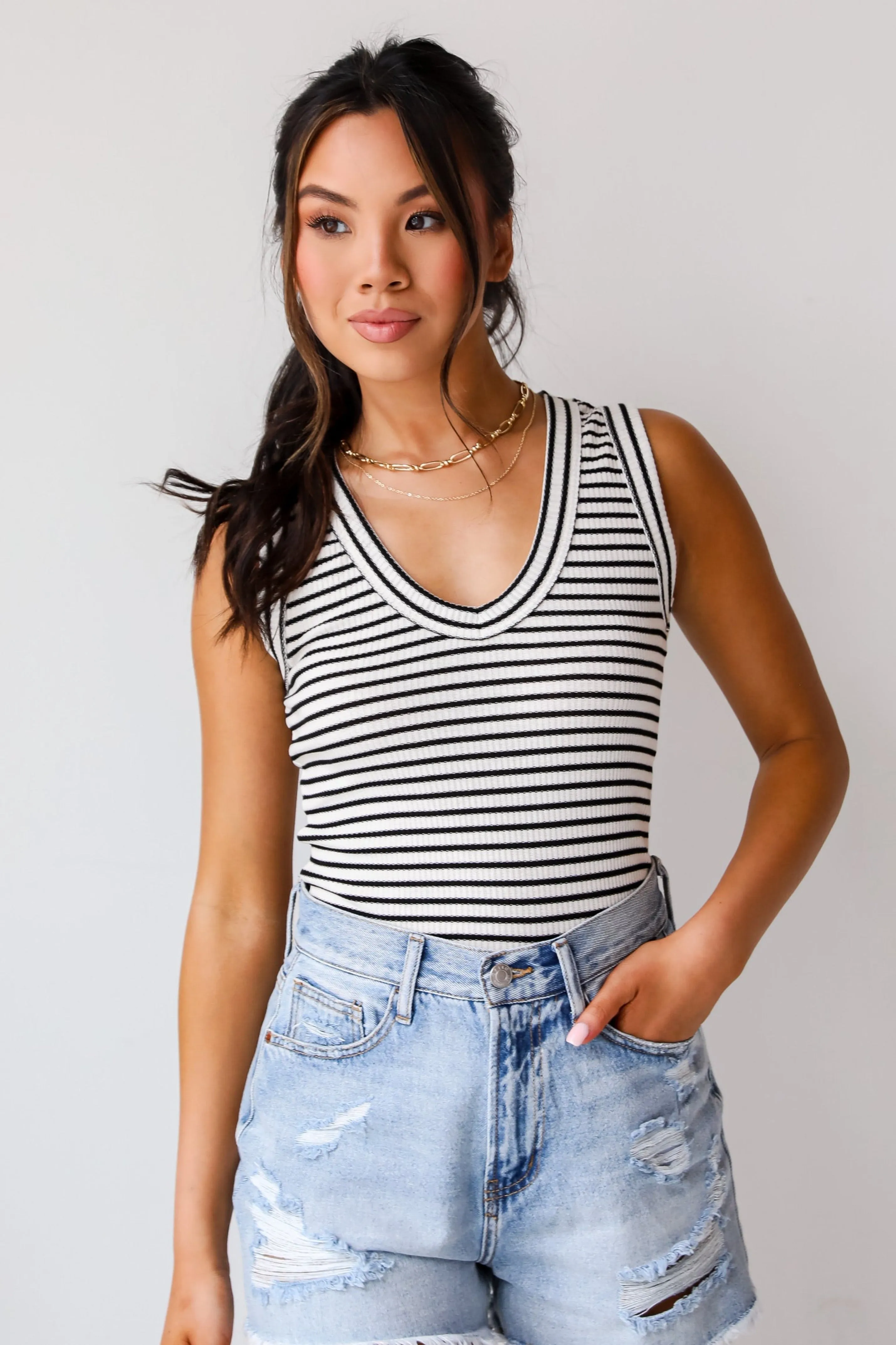 FINAL SALE - Bri Striped V-Neck Tank - DU DEAL