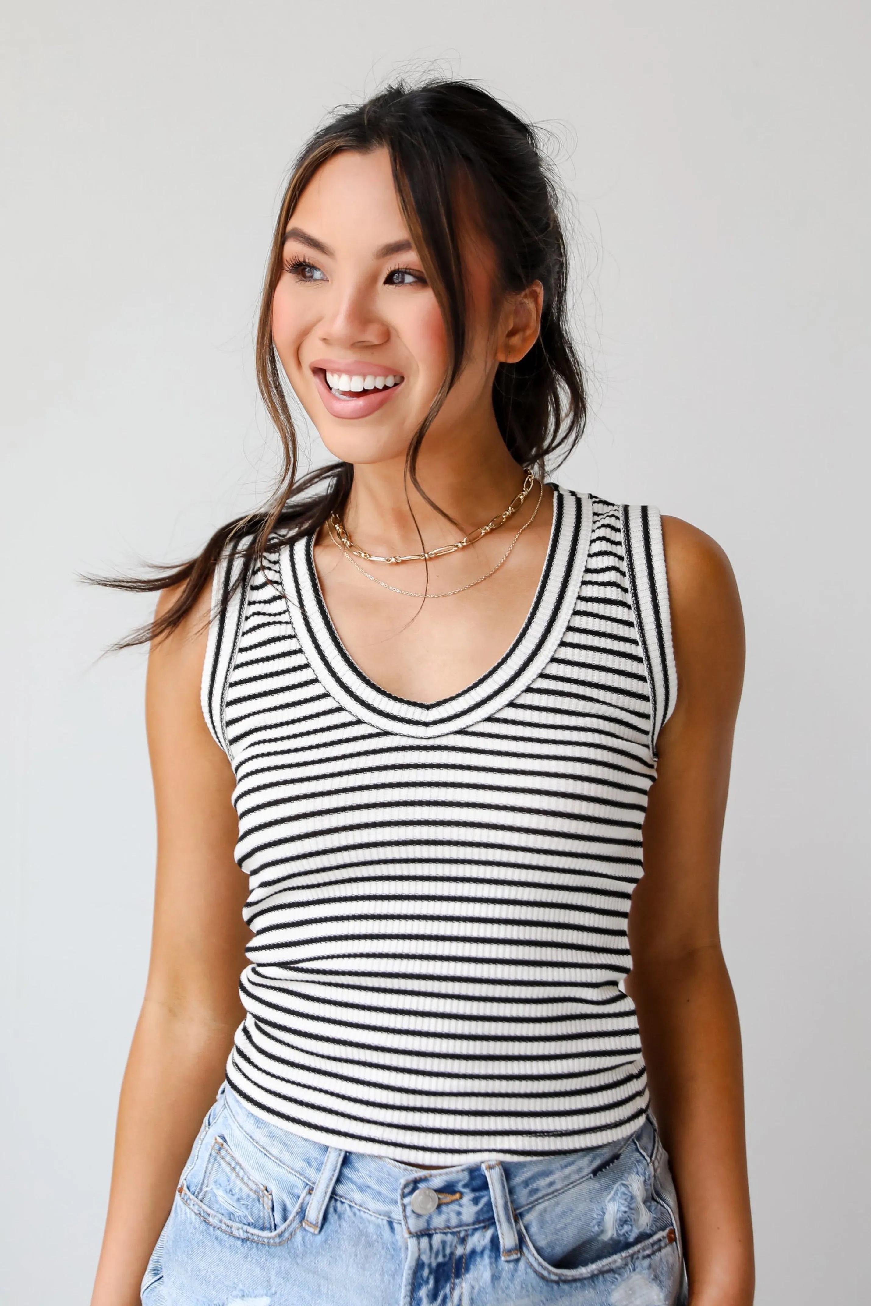 FINAL SALE - Bri Striped V-Neck Tank - DU DEAL