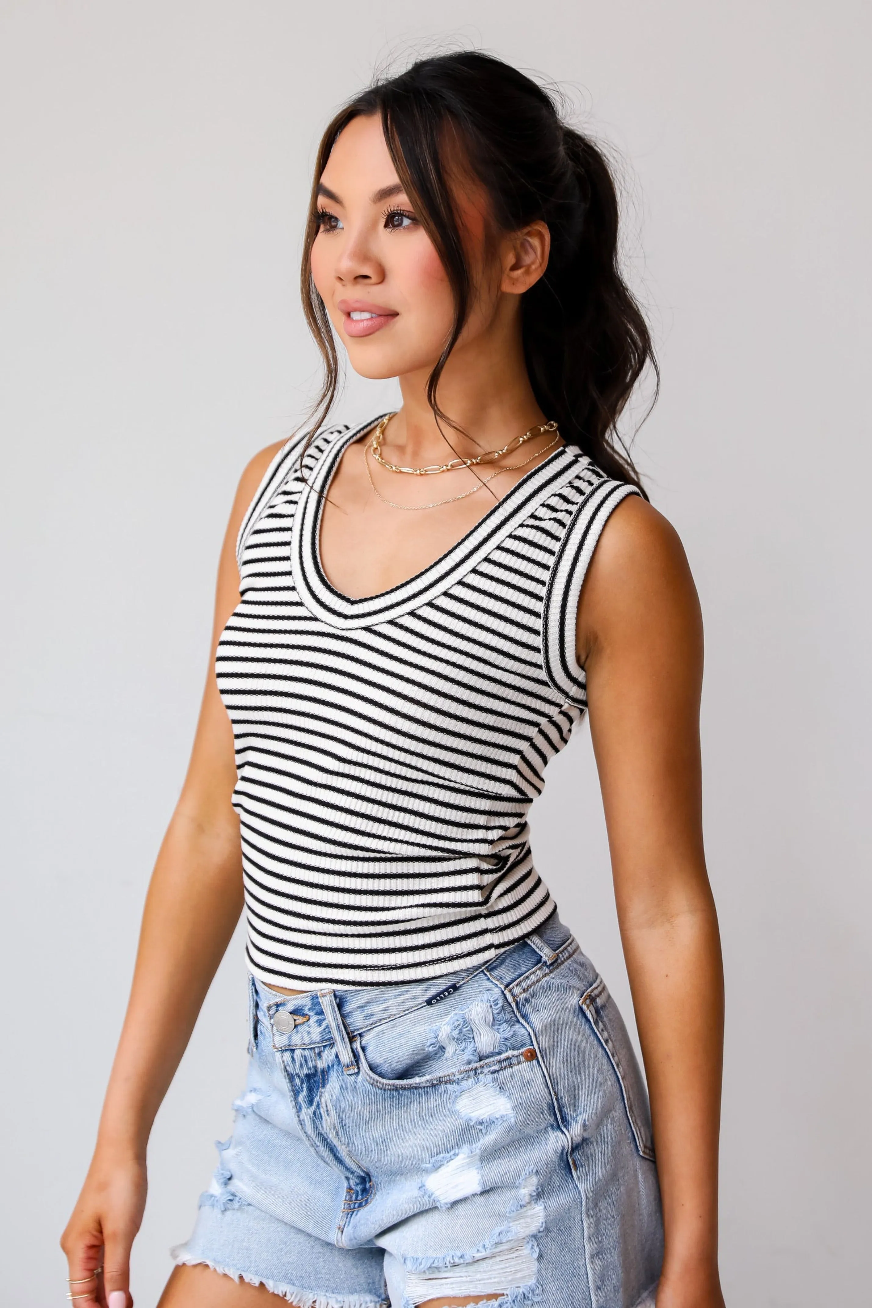 FINAL SALE - Bri Striped V-Neck Tank - DU DEAL