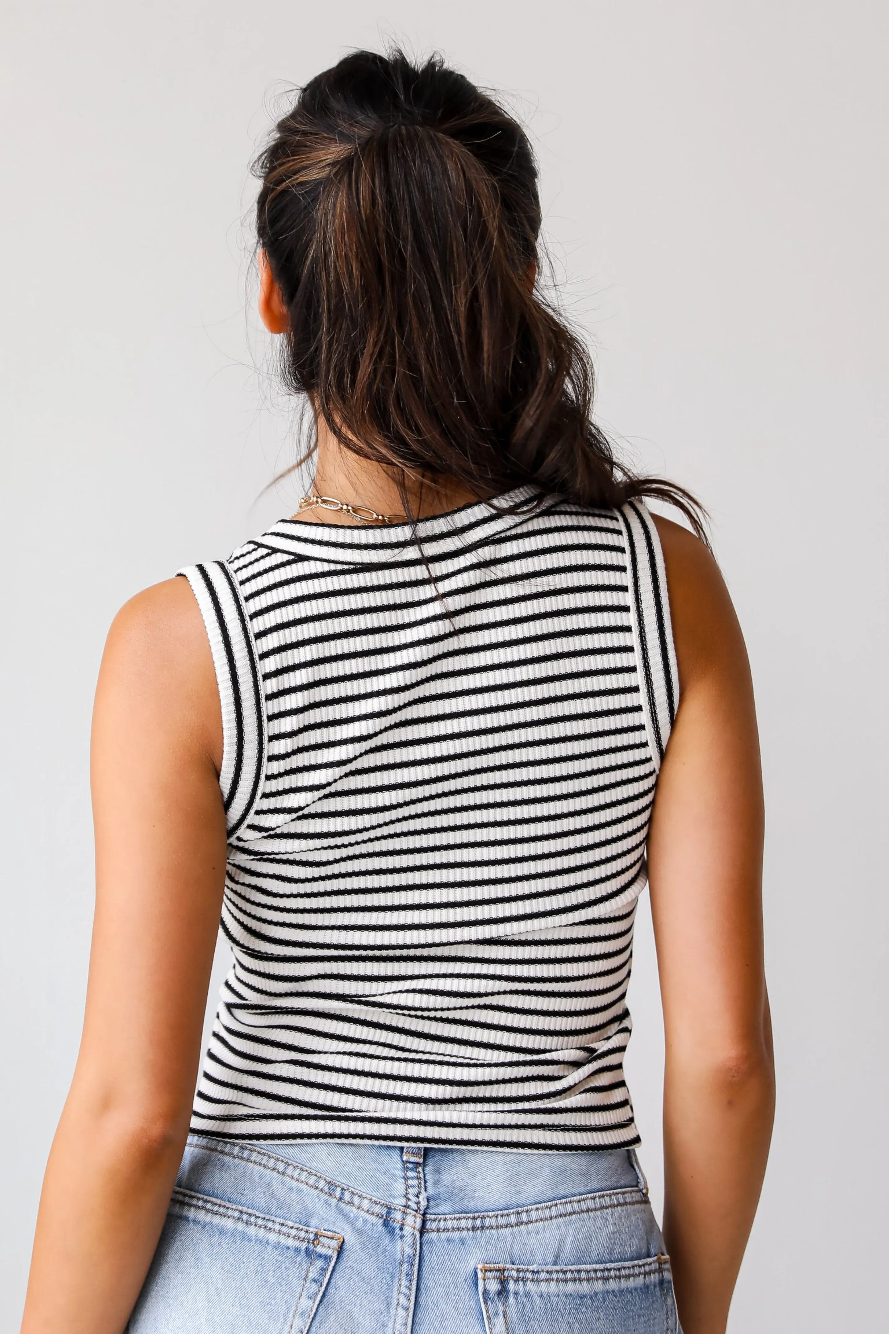 FINAL SALE - Bri Striped V-Neck Tank - DU DEAL