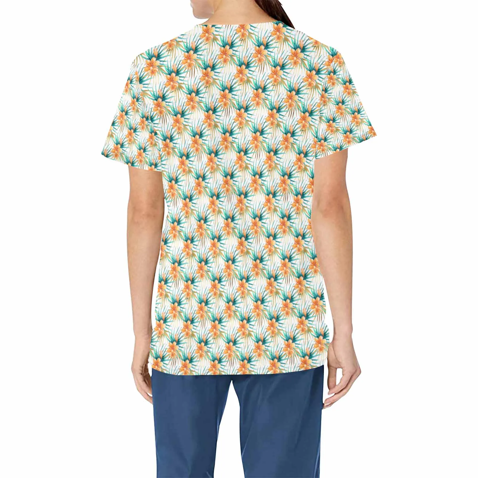 Frangipani   Women's V Neck Scrub Top Nurse Uniform with Deep Front Pockets