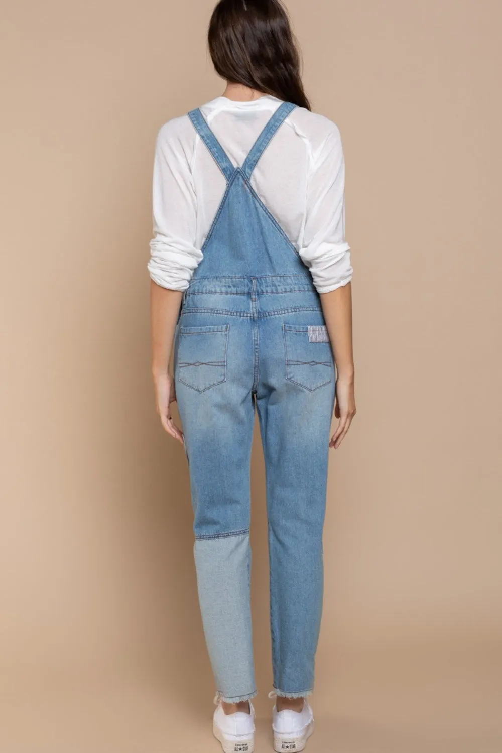 Front Chest Zipper Slim Leg Denim Overalls