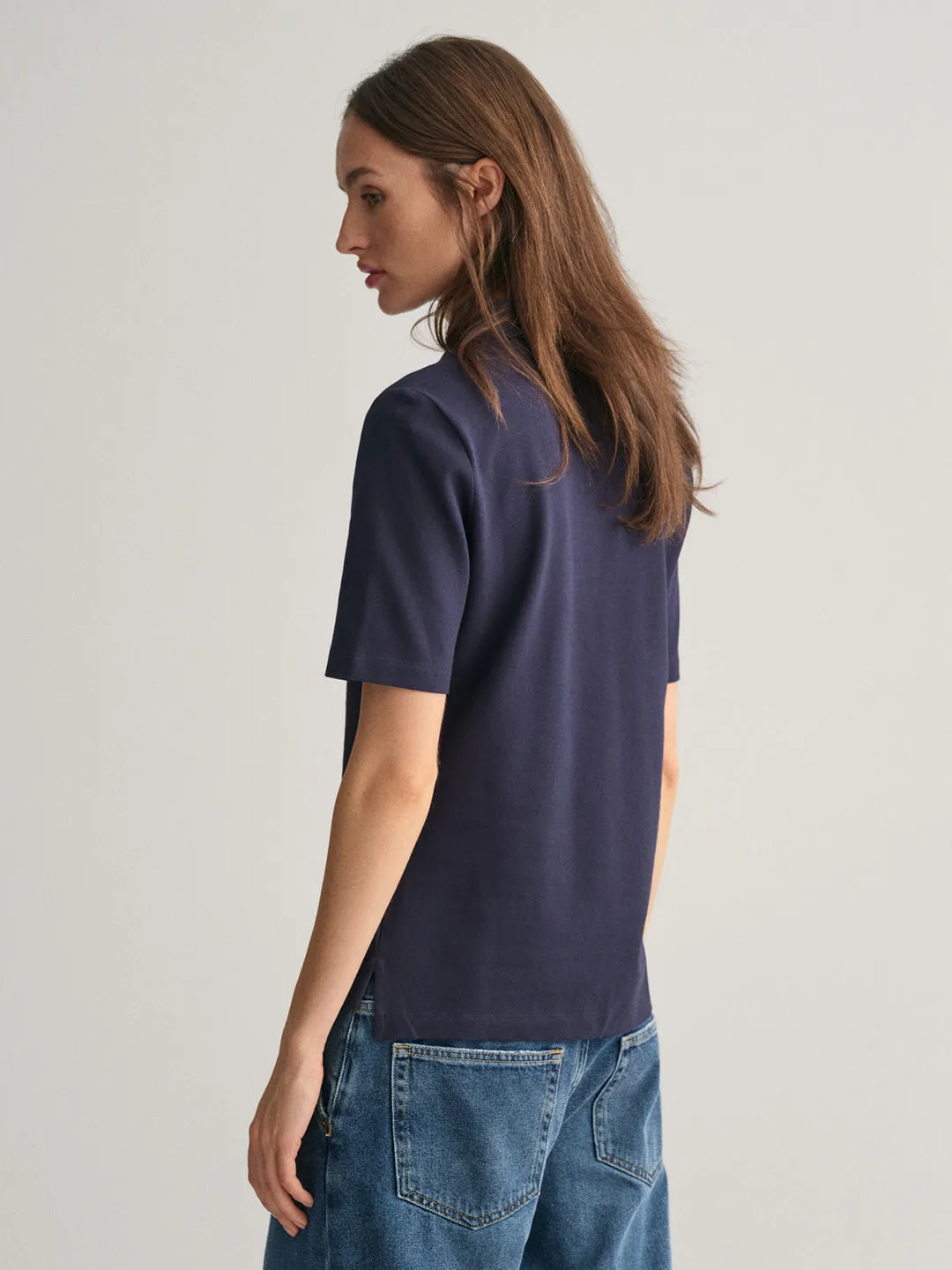 Gant Women Blue Solid Collared Short Sleeves Polo T-Shirt